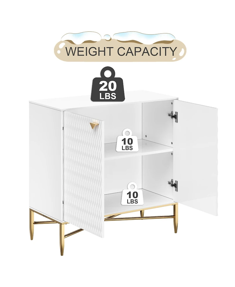 Lovmor Modern Accent Cabinet with Raised Diamond Pattern Brass Legs and Adjustable Foot Pegs