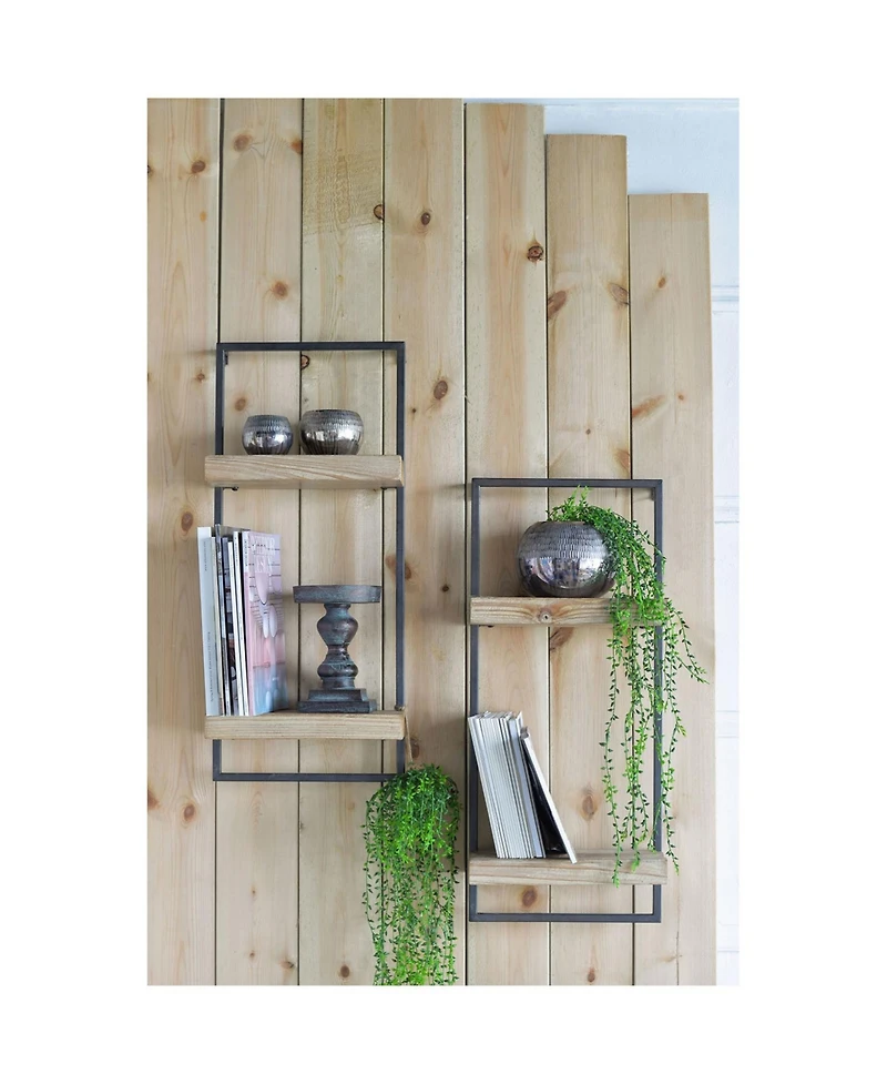 Streamdale Furniture 12x6x27" Iron and Wood Wall Shelf With Two Shelves