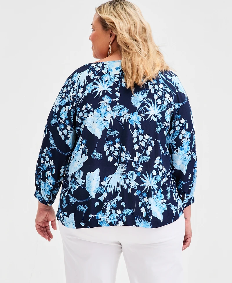 Jm Collection Plus Size Printed Cowlneck Top, Macy's Exclusive