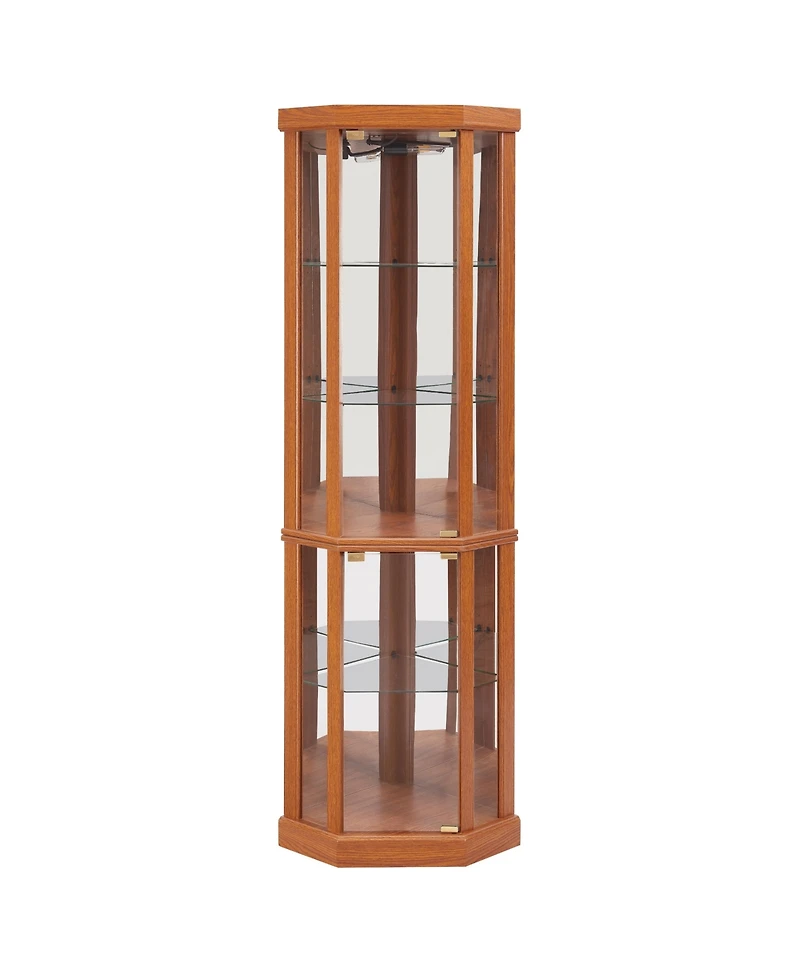 Streamdale Furniture Corner Lighted Curio Cabinet - Dark Oak