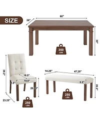 Streamdale Modern 6-Piece Dining Set: Table, 4 Chairs & Bench