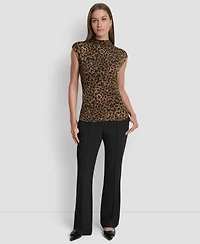Dkny Women's Printed Mock Neck Cap-Sleeve Top