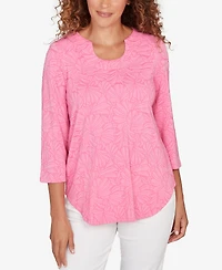 Ruby Rd. Petite Horseshoe Neck Solid Floral Jacquard Top