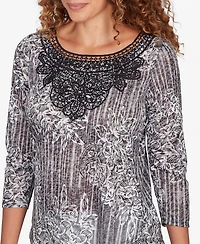 Ruby Rd. Petite Embellished Layered Floral Slub Knit Top