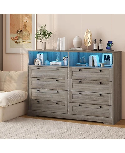 gaomon 8 Drawer Wood Dresser, Wide Chest Storage for Bedroom, Living Room, Hallway, Tv Stand for Up to 55" Tv