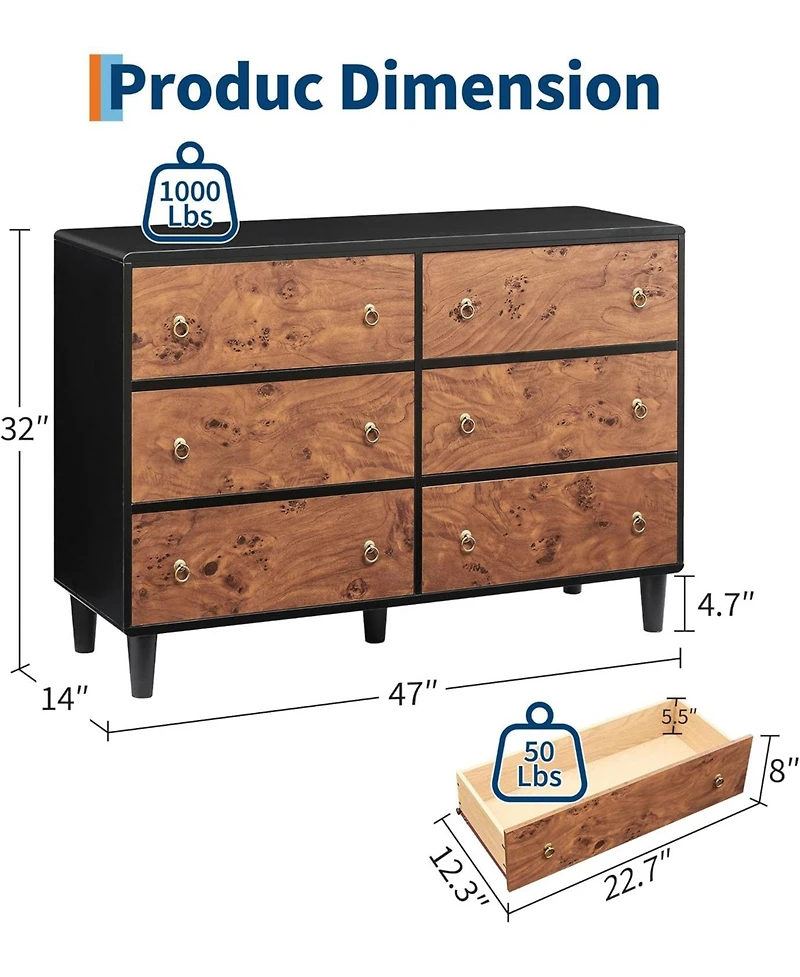 gaomon 6 Drawers Dresser for Bedroom, Fabric Storage Tower Living Room, Entryway, Easy Pull Bins, Chests Organizer