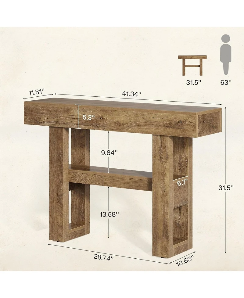 Tribesigns 41.34-Inch Farmhouse Console Table, 2-Tier Narrow Sofa Table Behind The Couch,Light Brown