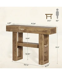 Tribesigns 41.34-Inch Farmhouse Console Table, 2-Tier Narrow Sofa Table Behind The Couch,Light Brown