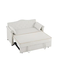 Maison Boucle Velvet Pull Out Sofa Bed with Nailhead Arms, Sleeper Sofa with Tufted Back for Small Spaces, Guest Room, Living Room