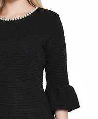 Ny Collection Women's 3/4 Length Cultivated Pearl Detail Dress