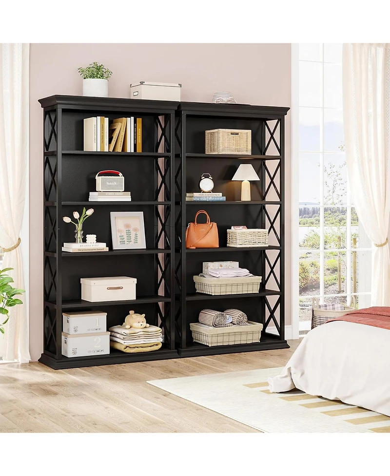 Tribesigns 6-Tier Bookcase Set of 2, 71 Inches Industrial Bookshelves and Bookcases with 5 Shelf Display Storage Shelves