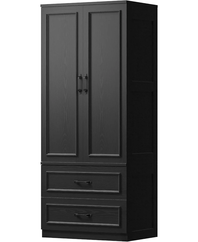 Likimio Black Armoire Wardrobe Closet with 2 Doors and 2 Drawers