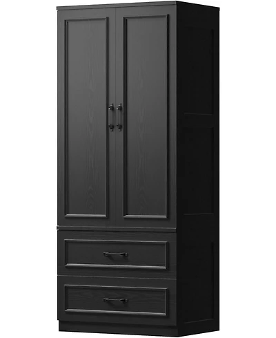 Likimio Black Armoire Wardrobe Closet with 2 Doors and 2 Drawers