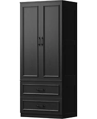 Likimio Black Armoire Wardrobe Closet with 2 Doors and 2 Drawers