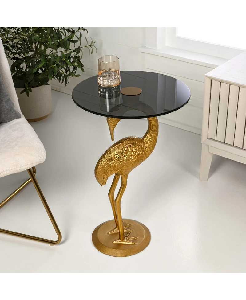 Jonathan Y Blanche 25" Classic Mid-Century Glass Top Flamingo End Table