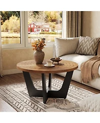 Tribesigns Round Solid Wood Coffee Table, Farmhouse 31.5" Small Center Tea Table with Ring Groove