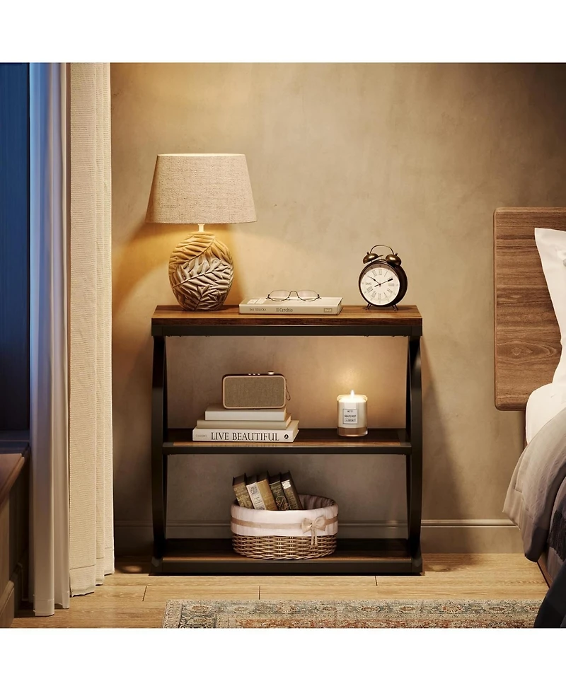 Tribesigns End Table, Narrow 3-Tier End Table for Living Room, Industrial Wooden Side Table with Metal Frame