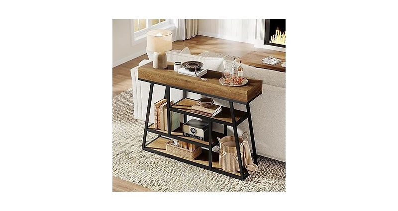 Tribesigns 41.3" Entryway Table, Industrial Narrow Console Sofa Table with 4 Tiers Storage Shelves for Entry, Hallway