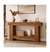 gaomon 63" Long Console Table for Entryway, Wood Farmhouse Console Table for Living Room, 2-Tier Large Table with Storage, Wooden Entryway Entry