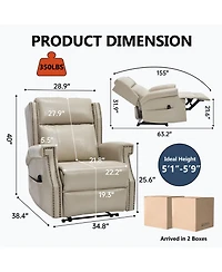 Boyel Living Faux Leather Manual Recliner Chair for Room with 8 Vibrating Nodes and 155-Degree Recline
