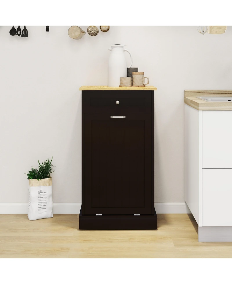 Lovmor Black E1 Mdf Trash Cabinet with Tilt Out Design for Kitchen Island Laundry Box and Recycling Use