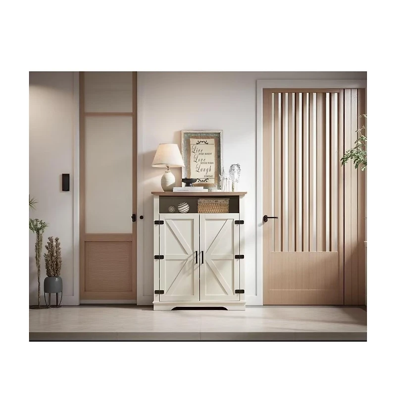 Lovmor Farmhouse Shoe Cabinet Adjustable 4 Tier Rustic Storage Bench Entryway Hallway