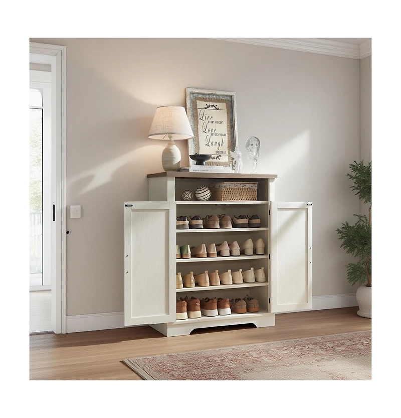 Lovmor Farmhouse Shoe Cabinet Adjustable 4 Tier Rustic Storage Bench Entryway Hallway