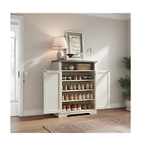Lovmor Farmhouse Shoe Cabinet Adjustable 4 Tier Rustic Storage Bench Entryway Hallway