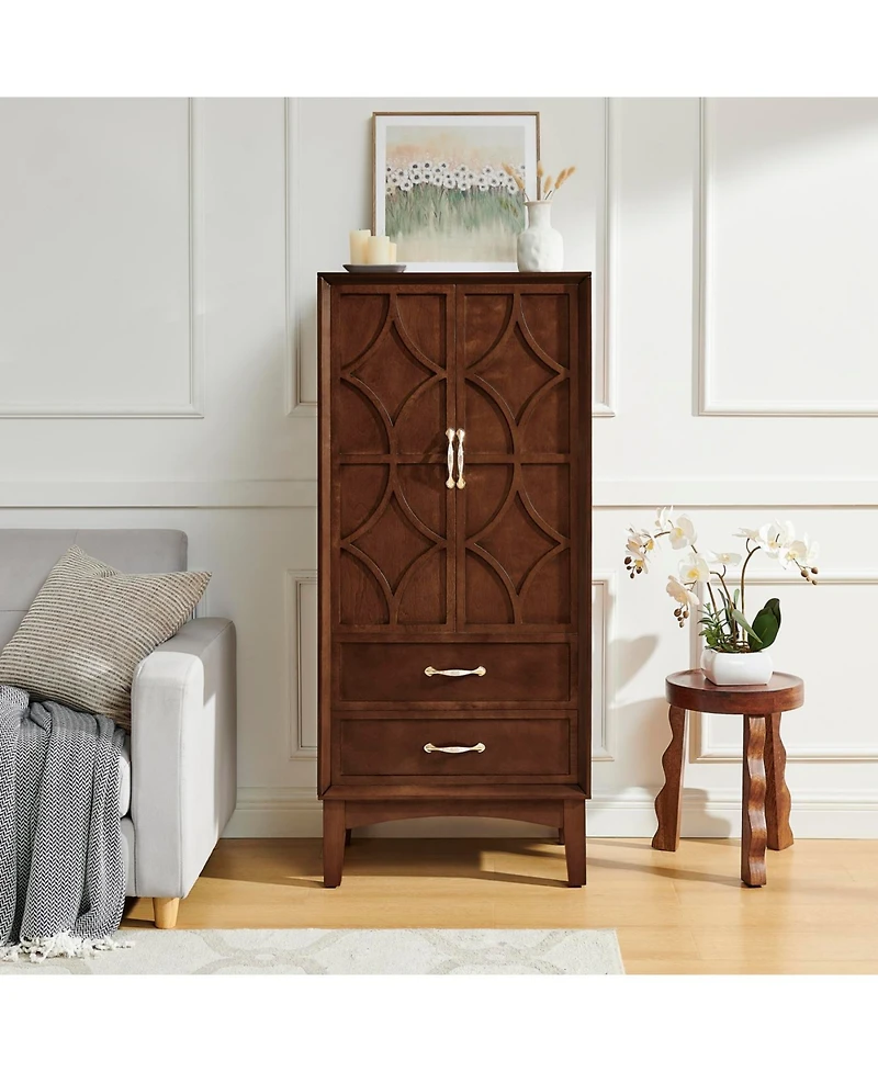 Streamdale Furniture 53.5" Mid Century Modern Walnut Kitchen Pantry Storage Cabinet with Doors & Drawers