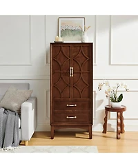 Streamdale Furniture 53.5" Mid Century Modern Walnut Kitchen Pantry Storage Cabinet with Doors & Drawers