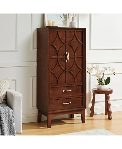 Streamdale Furniture 53.5" Mid Century Modern Walnut Kitchen Pantry Storage Cabinet with Doors & Drawers
