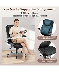 Ergonomic Office Chair Pu Leather Executive Swivel with Flip-up Armrests