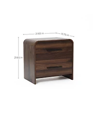 LuxenHome Walnut Finish 2-Drawer Nightstand & End Table, Engineered Wood with Rounded Corners