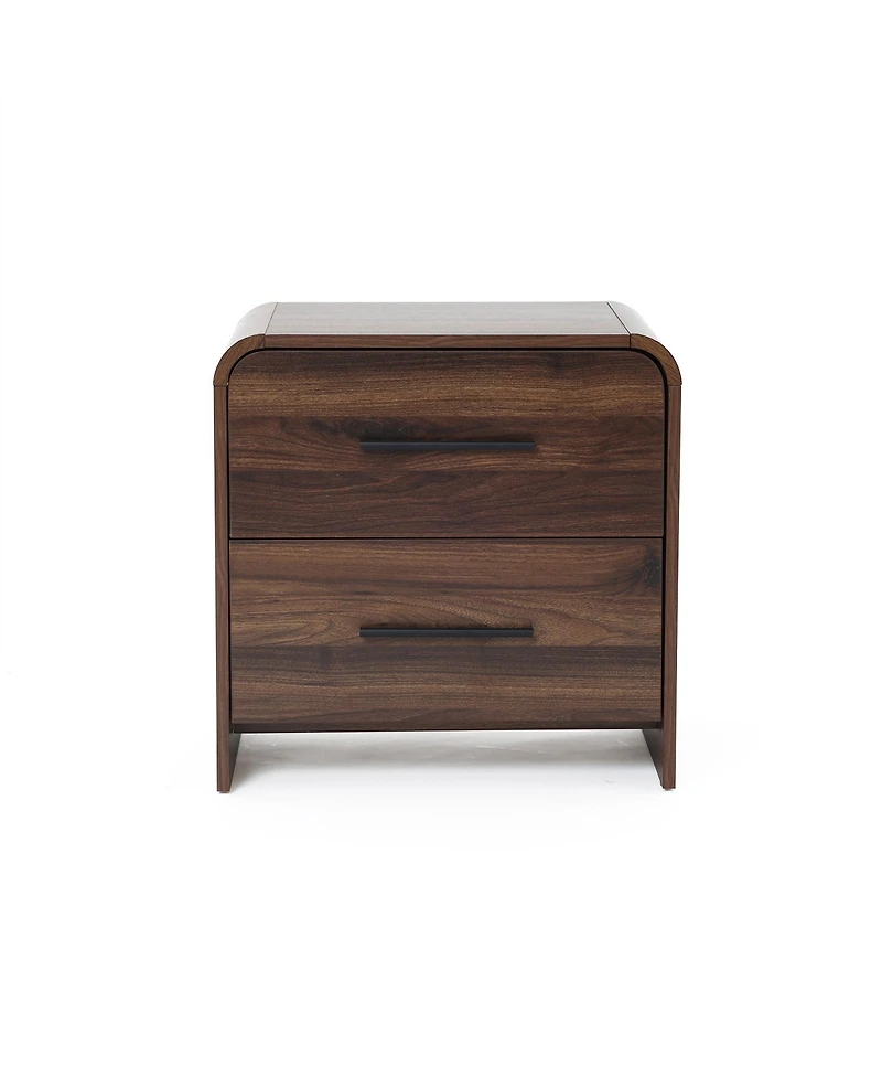 LuxenHome Walnut Finish 2-Drawer Nightstand & End Table, Engineered Wood with Rounded Corners
