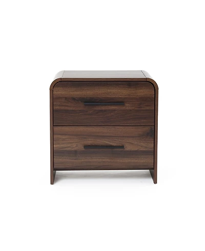 LuxenHome Walnut Finish 2-Drawer Nightstand & End Table, Engineered Wood with Rounded Corners