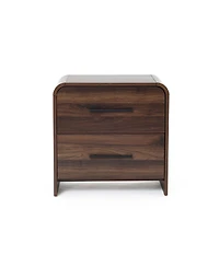 LuxenHome Walnut Finish 2-Drawer Nightstand & End Table, Engineered Wood with Rounded Corners