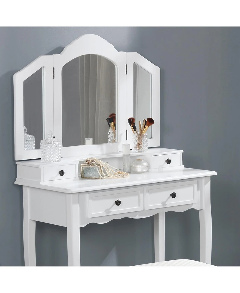 Streamdale Furniture Streamdale Sanlo Wooden Vanity Make Up Table and Stool Set, White
