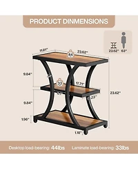 Tribesigns End Table with Storage Set of 2, 3-Tier Side Table with Geometric Metal Design, Industrial Nightstand