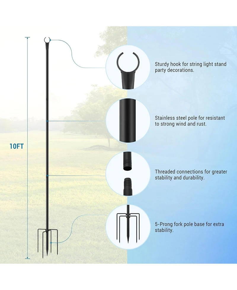 Gaomon 10 Ft String Light Poles 4 Pack, Metal Poles for Patio & Garden Deck, Tall Hanging Light Supports