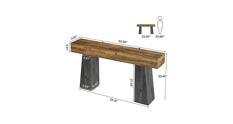 Tribesigns Farmhouse Entryway Table, 63-Inch Long Wooden Sofa Console Table, Rustic Console Behind Couch