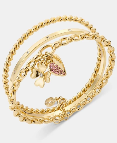 Anne Klein 3-Pc. Set Crystal Heart & Clover Charm Bangle Bracelets