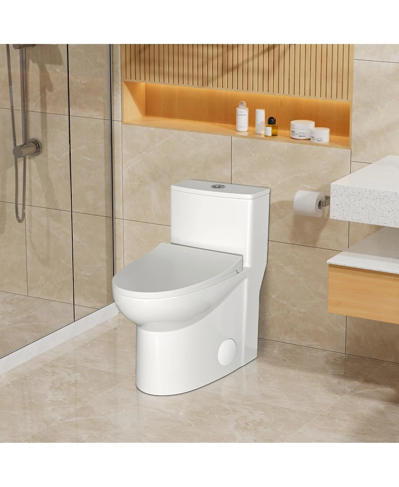Casainc-One-Piece Dual Flush 1.1/1.6 Gpf Elongated Bathroom Fixture Comfort Seat Height, Soft-Close Seat,Glazed Surface