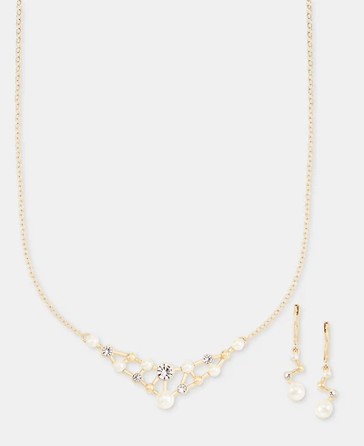 Anne Klein Stone Cluster Bar Statement Necklace & Earrings Set