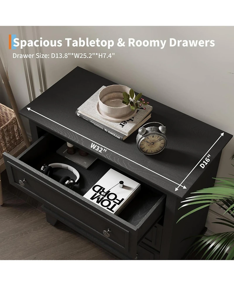 Gaomon 3-Drawer Dresser, Wide Wood Chest with Vintage Handles, Modern Storage Cabinet for Bedroom or Living Room