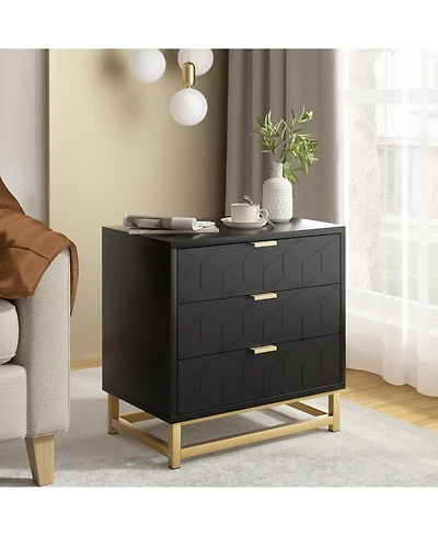 Gaomon Grey 3-Drawer Modern Wood Dresser, Bedroom and Closet Storage Chest with Gold Pulls, Nightstand-Style Organizer