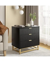 Gaomon Grey 3-Drawer Modern Wood Dresser, Bedroom and Closet Storage Chest with Gold Pulls, Nightstand-Style Organizer