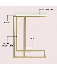 Jonathan Y Caius 24.25" Designer Industrial Metal C-Shaped End Table and Side Couch Table with White Marble Top
