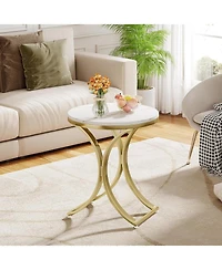 Tribesigns 1PCS Round Side Table Faux Marble Top Gold Metal Legs, Modern End Table Nightstand for Living Room, Bedroom