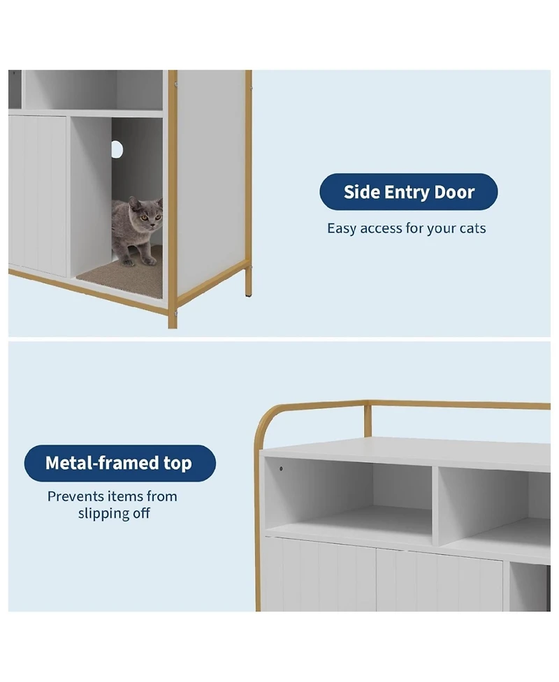 Gaomon Cat Litter Box Enclosure - Hidden Litter Box Furniture with 2 Open Compartments