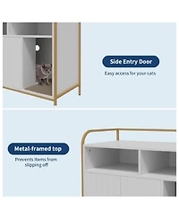 Gaomon Cat Litter Box Enclosure - Hidden Litter Box Furniture with 2 Open Compartments